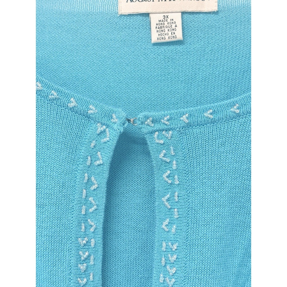 August Max Woman 3X Turquoise Blue Beaded Trim Tie Front Cardigan Sweater Plus - Picture 3 of 16